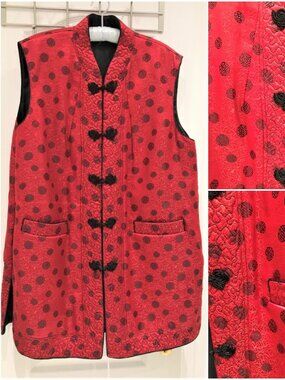 Chinese Long Brocade Vest Handmade Knot Buttons Luxurious Fabric Size XL
